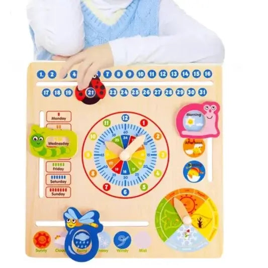 ساعة تقويم خشبية منتسوري